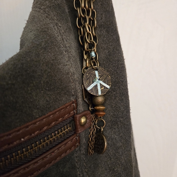 The Sak Olive Green Suede Shoulder Bag with Brown Leather Trim - Picture 7 of 16